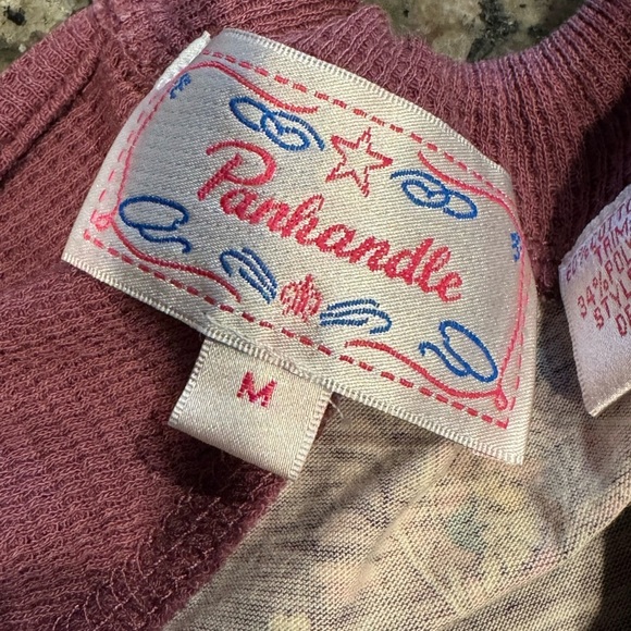 Panhandle Ladies Tie Back Floral Sleeve Dolman Thermal Shirt Size M New - Picture 3 of 4